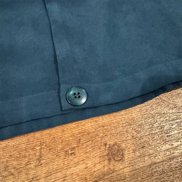 Vintage Teal Jacket XL Blue Feather Embroidery Button-Up Casual Faux Suede READ - Picture 9 of 14